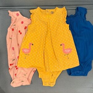 Carters Bodysuit Trio - Yellow, Pink, Blue